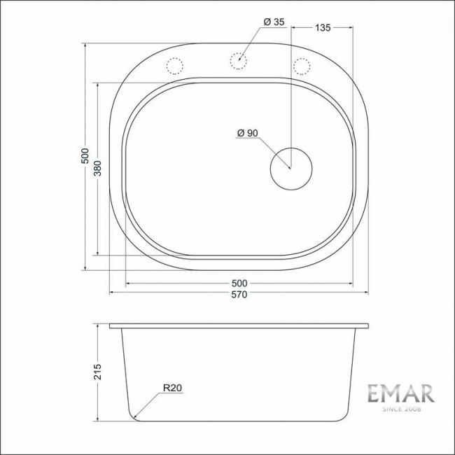 Мойка кухонная Emar Quartz EMQ-1570.C Оникс