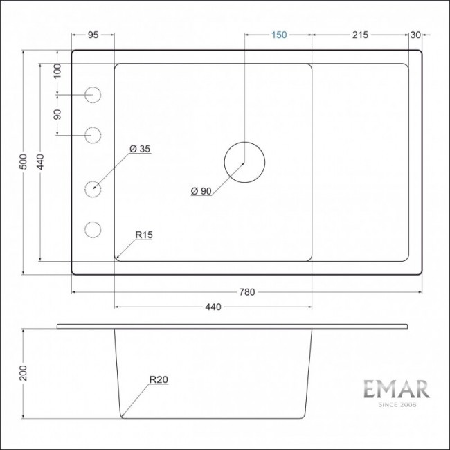 Мойка кухонная Emar Quartz EMQ-1780.Q Берилл