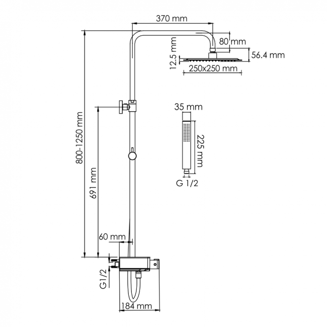 WasserKRAFT A114.255.218.CB Thermo Душевая система с термостатическим смесителем